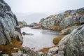 A beautiful autumn mountain landscape with a small lake. Natural scenery in Norwegian mountains. Royalty Free Stock Photo