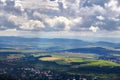 Beautiful autumn mountains landscape, green fields and cloudy sky Royalty Free Stock Photo