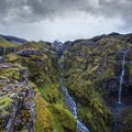 Beautiful autumn Mulagljufur Canyon, Iceland. It is located not far from Ring Road and Fjallsarlon glacier with Breidarlon ice