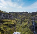 Beautiful autumn Mulagljufur Canyon, Iceland. It is located not far from Ring Road and Fjallsarlon glacier with Breidarlon ice