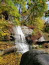 Beautiful autumn natural landscape, waterfall, trees in the park