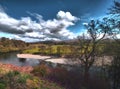 Beautiful autumn nature landscape on riverside. Scenic river nature in october season .Fall. Scenery autumn trees Royalty Free Stock Photo