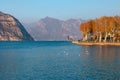 Beautiful autumn panoramic view of Lake Iseo and the island Mont Royalty Free Stock Photo