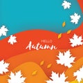 Beautiful Autumn in paper cut style. Origami leaves. Hello Autumn. September. October. Rectangle frame for text. Origami