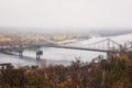 Beautiful autumn park Volodymyrska Hirka or Saint Volodymyr Hill at misty late fall day, Kyiv Kiev, Ukraine. Scenic landscape