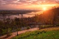 Beautiful autumn park Volodymyrska Hirka or Saint Volodymyr Hill at sunrise, Kyiv Kiev, Ukraine