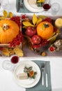 Beautiful autumn place setting and decor on table, flat lay Royalty Free Stock Photo