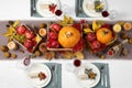 Beautiful autumn place setting and decor on table, flat lay Royalty Free Stock Photo