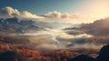 Beautiful Autumn Plateau A Poetic Landscape With Mountains And Fog