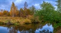 Beautiful autumn river landscape with colorful trees Royalty Free Stock Photo