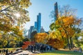 Beautiful Autumn scene in Central Park New York with Colorful Trees and Skyscrapers Royalty Free Stock Photo