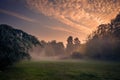 Beautiful autumn scene in the morning in the park on an alley Royalty Free Stock Photo