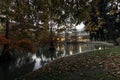 Beautiful autumn scenery of the Palacio de Cristal in the Retiro park in Madrid, Spain Royalty Free Stock Photo