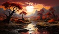 Beautiful autumn sunset over a mysterious dark forest generated by AI Royalty Free Stock Photo