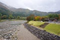 Beautiful autumn trees along the river of Shirakawa village