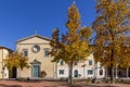 Beautiful autumn view of Piazza Vittorio Emanuele II and the Parish of Santa Maria Assunta in Bientina, Pisa, Italy