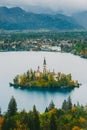 Beautiful autumnal aerial panoramic view of Lake Bled, Slovenia, Europe (Osojnica) Royalty Free Stock Photo