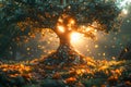 Beautiful autumnal tree in the forest. Fall season concept, GenerativeAI