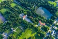 Beautiful avenue of trees of Nieborow Palace, a Baroque style residence in Poland. Colourful foliage in a French-design garden. Royalty Free Stock Photo