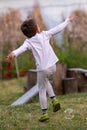 Beautiful baby boy with child soap bubbles posing photographer for cool photo Royalty Free Stock Photo