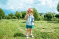 Beautiful baby Girl blowing soap bubbles in the city park Ureki. Ecology and Nature outdoors. Hot sunny summer. happy childhood, Royalty Free Stock Photo