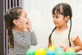 Beautiful baby girl kindergarten play ball Royalty Free Stock Photo