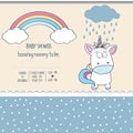 Beautiful baby shower card template with lovely baby unicorn