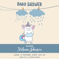 Beautiful baby shower card template with lovely baby unicorn