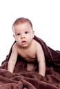 A beautiful baby under a brown towel Royalty Free Stock Photo