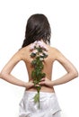 Beautiful back girl with flower
