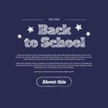 beautiful back to school lettering with white shading with white hatched stars around on a dark blue background