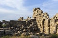 Beautiful background with ancient ruins and Sunny summer day. The old ruined walls of the ancient city . Royalty Free Stock Photo