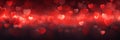 Beautiful background banner with red hearts, lights, sparkles and bokeh. Valentine's Day. Panoramic web header with Royalty Free Stock Photo