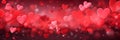 Beautiful background banner with red hearts, lights, sparkles and bokeh. Valentine's Day. Panoramic web header with Royalty Free Stock Photo