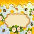 Beautiful background with bees,honey, flowers. Royalty Free Stock Photo