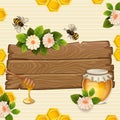 Beautiful background with bees,honey, flowers. Royalty Free Stock Photo