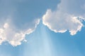 Beautiful background bright sun shines through clouds, light ray Royalty Free Stock Photo