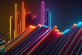 Beautiful background with 3d render neon backlighting of rainbow lamps and straight lines