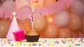 Beautiful background with decorations for a happy birthday with the number 1 year old for a child. Happy birthday greetings Royalty Free Stock Photo