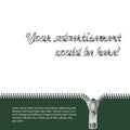 A beautiful background of gray-green zipper unzipped and a light background for advertising text