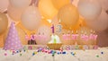 Beautiful background happy birthday number 13 with burning candles, birthday candles pink letters for a thirteen year old child. Royalty Free Stock Photo