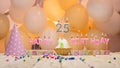 Beautiful background happy birthday number 25 with burning candles, birthday candles pink letters for twenty five years. Festive Royalty Free Stock Photo