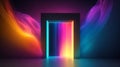 Beautiful background with neon backlighting of rainbow lamps and straight lines Ai Generated