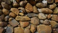 Beautiful background pattern image of a wall made of round stone red color rocks. Texture Royalty Free Stock Photo