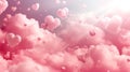 Beautiful background with pink clouds and hearts.