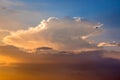 Beautiful Background with Puffy Clouds and A Flying Kite in The Colorful Sky at Dusk Royalty Free Stock Photo