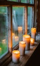 beautiful background with raindrops on the window and burning candles Royalty Free Stock Photo