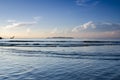 Beautiful background of tropical beach over magical twilight sun