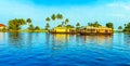 Beautiful Houseboats on backwaters in Alleppey, Kerala, India Royalty Free Stock Photo