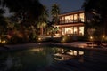 Beautiful backyard exterior villa. Generate Ai